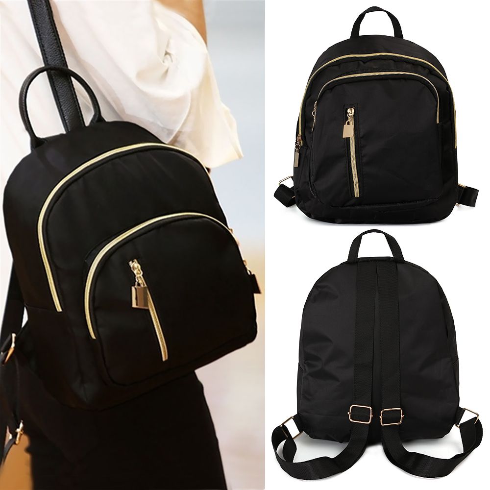 Lightweight Mini Backpack for Women Black Oxford Travel Daypack