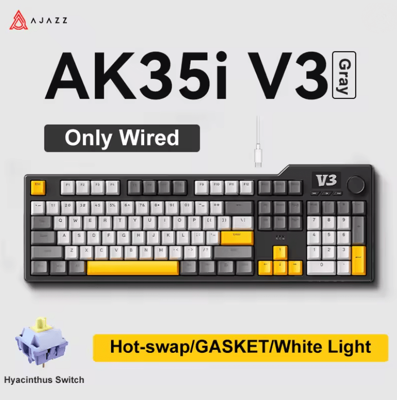 Ajazz AK35I V3 MAX Gasket Mechanical Keyboard TriMode Wired Bluetooth Wireless Gaming Keyboard