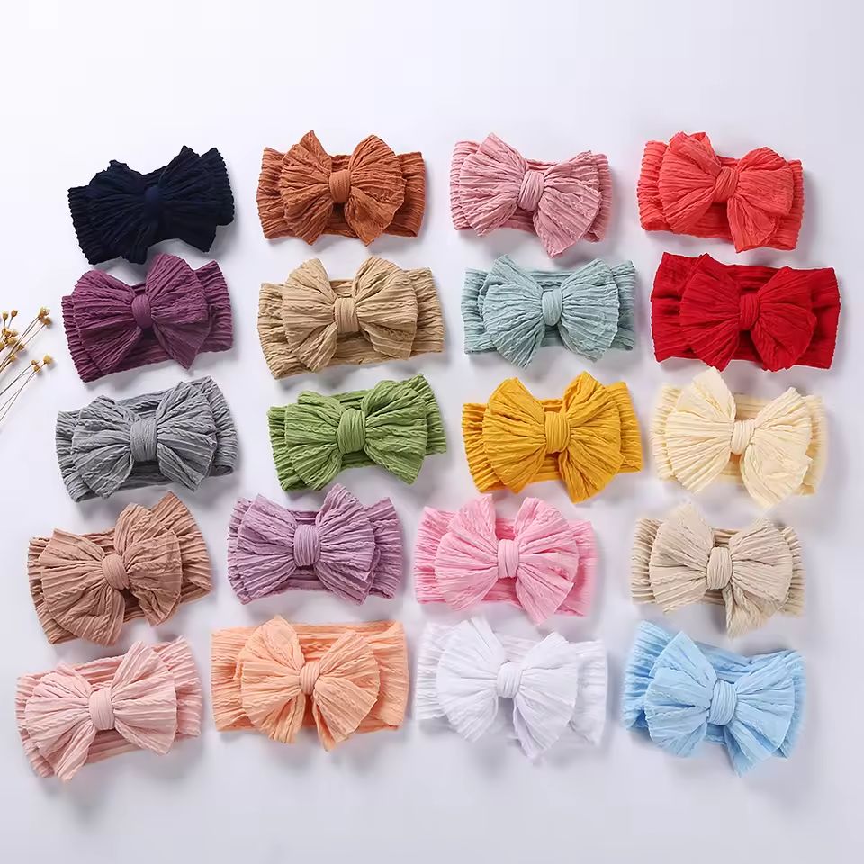 Soft Nylon Baby Headbands with Bow – Stretchy Newborn & Infant Hair Accessories for Girls and Boys