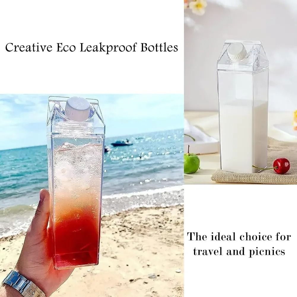 Transparent Square Milk Carton Water Bottle Set