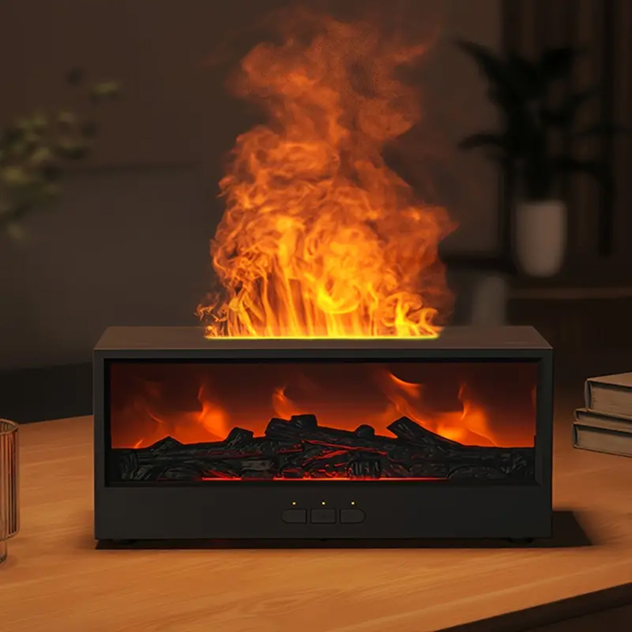 USB Powered Fireplace Humidifier and Aroma Diffuser, with Remote Control, Color Changing Lights, Adjustable Timer