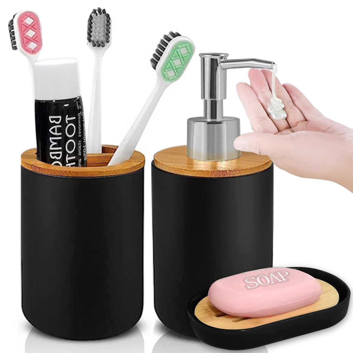 Toothbrush Holder, Soap Dispenser, Soap Box for Bathroom Accessories Set