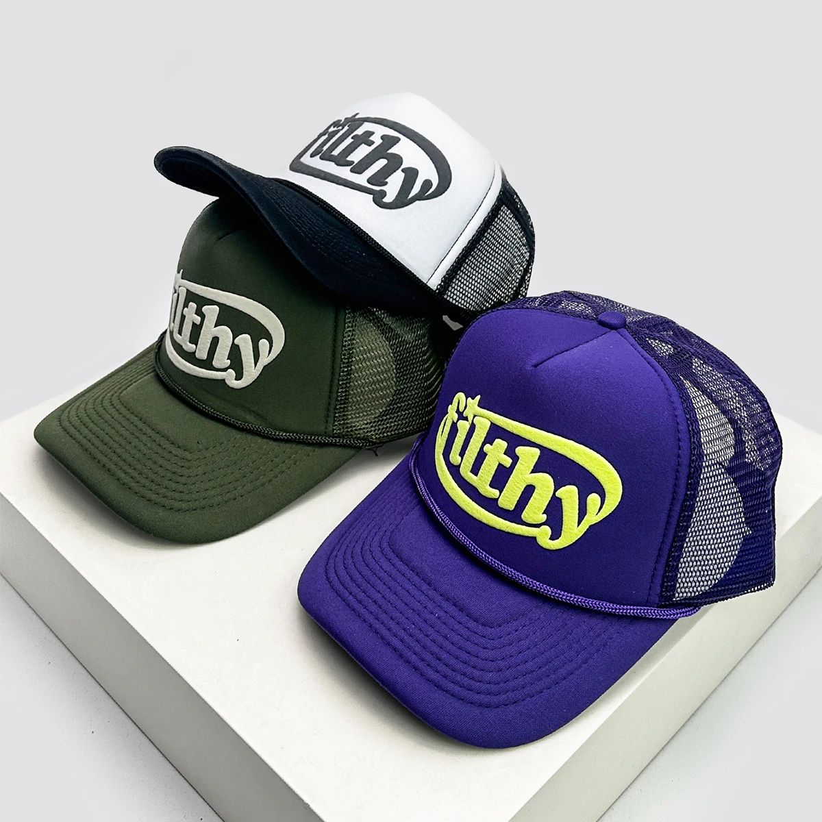 Unisex Color Block Letter Mesh Trucker Cap