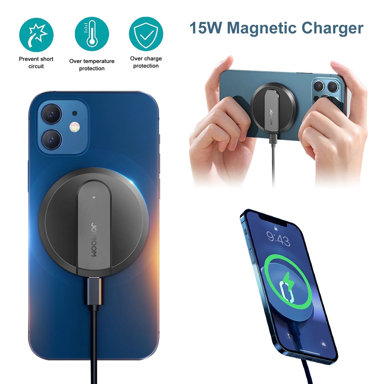 Wireless Magnetic Fast Charger, Qi Universal Charging Pad for iPhone Series, Samsung & Huawei Devices