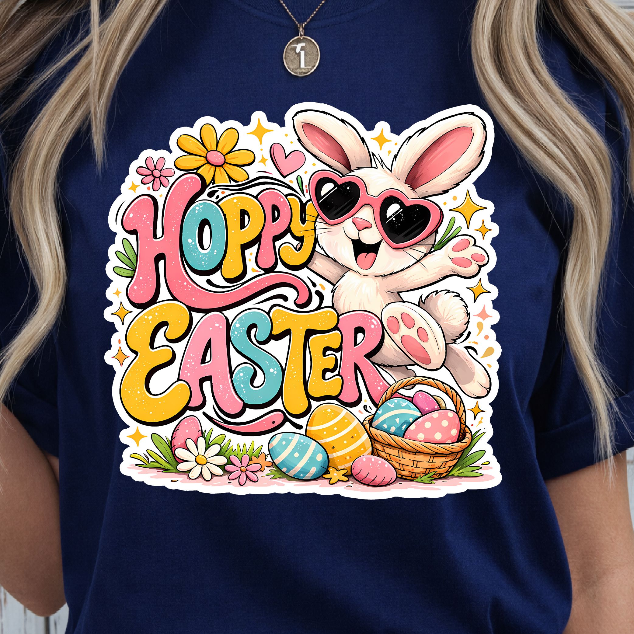 Hoppy Easter Shirt – Happy Cool Bunny & Easter Eggs Design Tee
