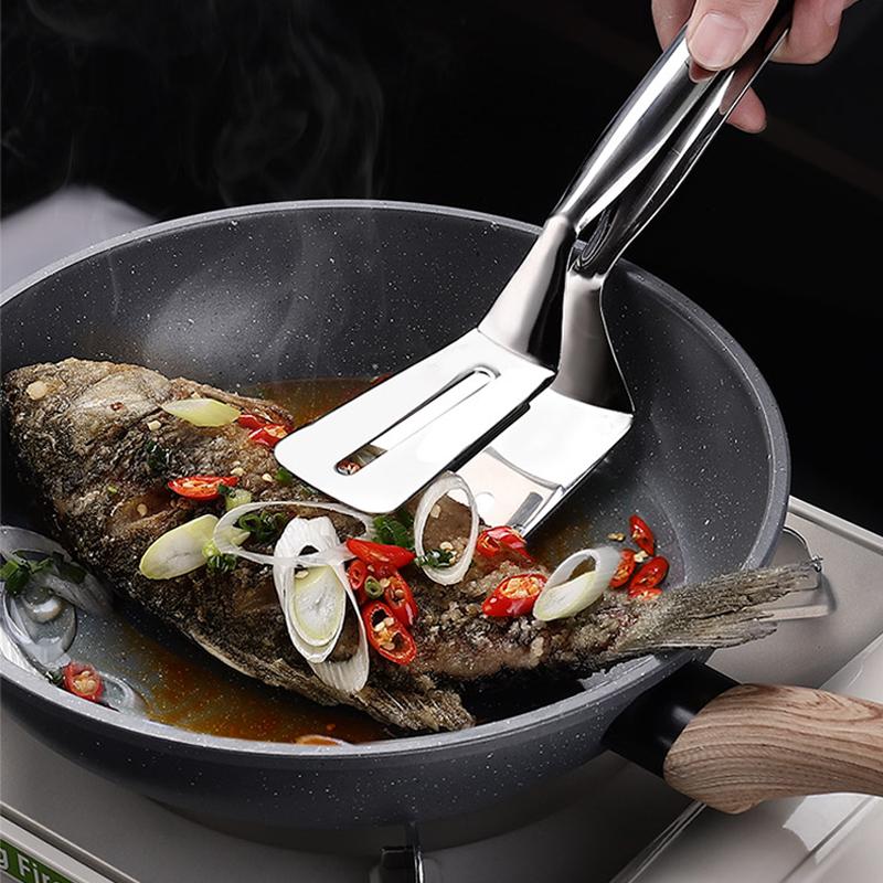 Stainless Steel Frying Shovel Clip Multifunctional Steak BBQ Tongs Frying Fish Spatula Clip Household Kitchen Tool