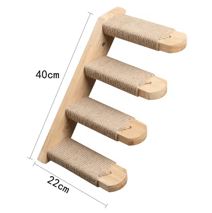 Wall Mounted Wooden Cat Climbing Shelves with Sisal Scratching Post Hammock and Pedals