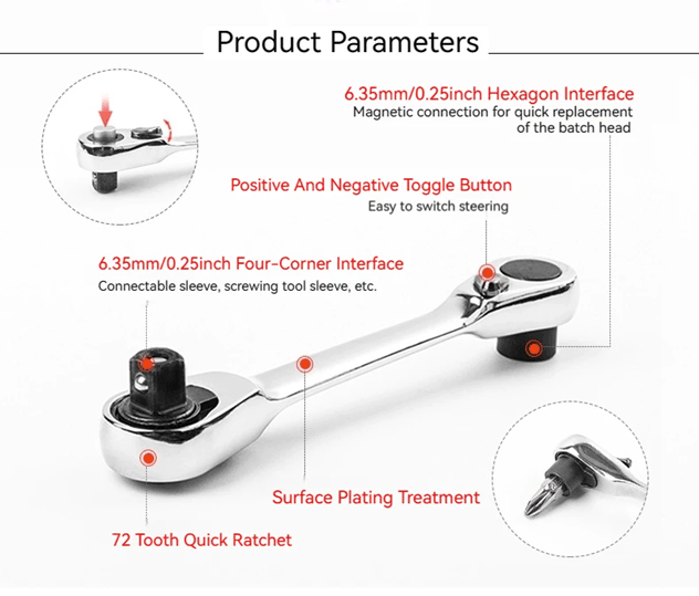 Compact 2in1 Ratchet Wrench and Screwdriver Bit Set