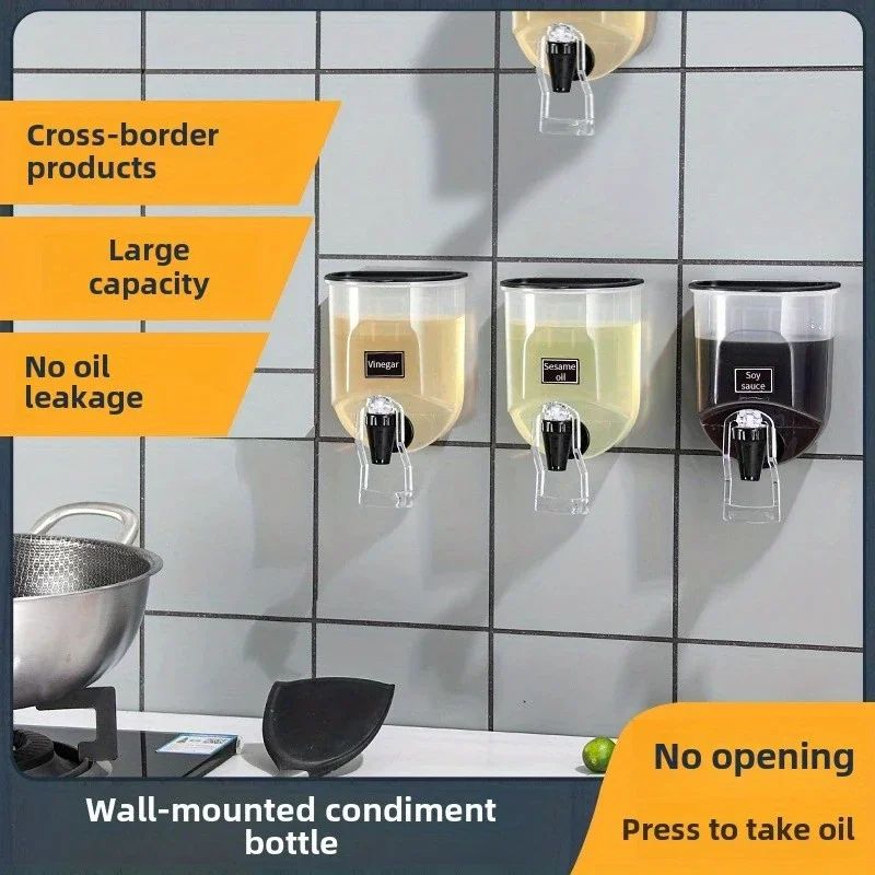 Wall-Mounted Oil Dispenser Bottle – Transparent Liquid Seasoning Container with Controlled Pour