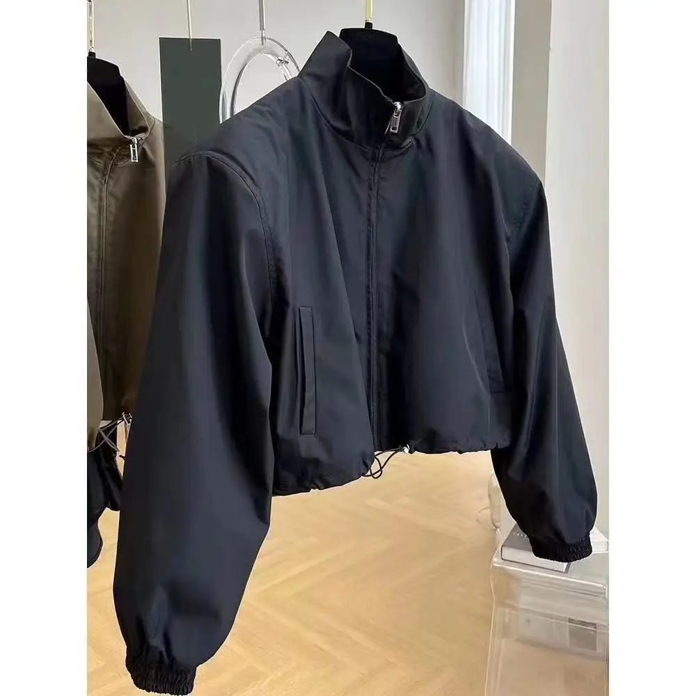 Elegant Short Collar Jacket, Women's Casual Style, Compact Size Workwear, Personality Windbreaker for Spring Autumn