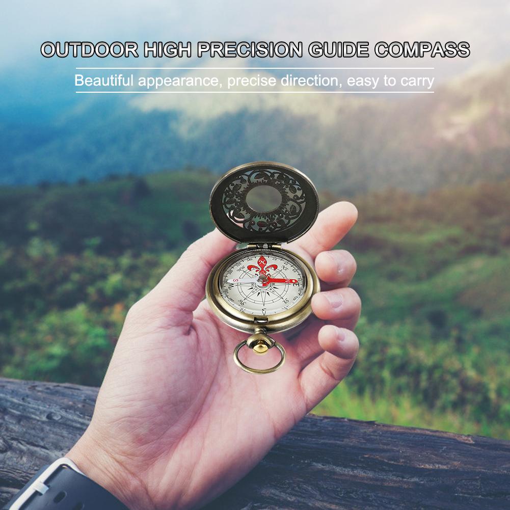 Retro Pocket Watch Compass Vintage Bronze Outdoor Navigation Tool for Hiking Survival Gear