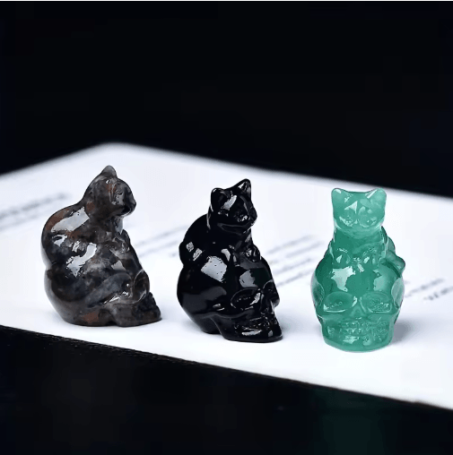 CUPIDCRYSTAL Hand-Carved Crystal Skull Cat Figurine