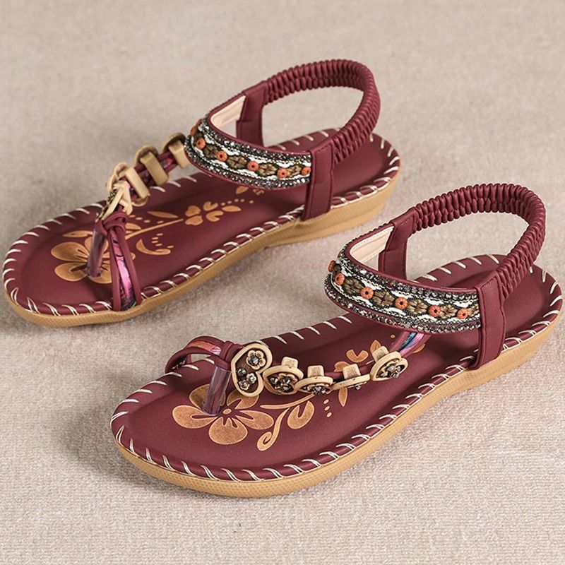 Women bohemia style low heel sandals breathable casual beach summer shoes