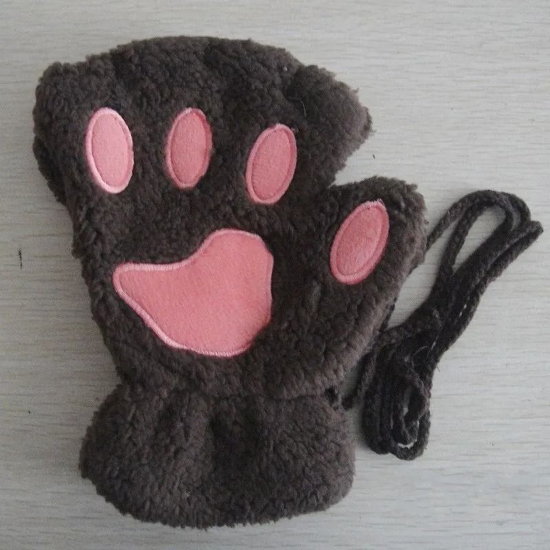 Plush Cat Paw Fingerless Gloves