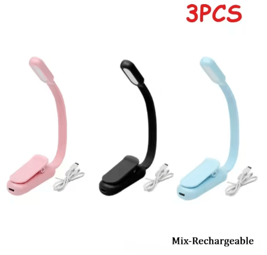 Mini Rechargeable Book Light USB Clip On Reading Lamp with Adjustable Brightness