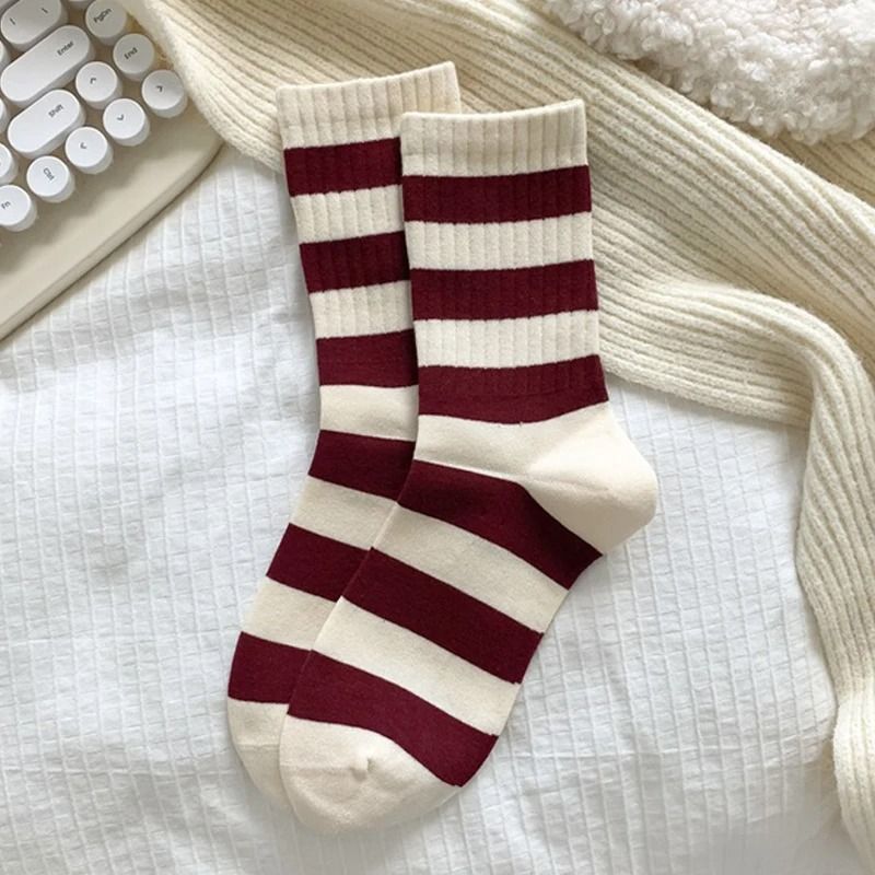 Cozy Cotton Knit Winter Socks Women Mid Calf Casual Warm Socks