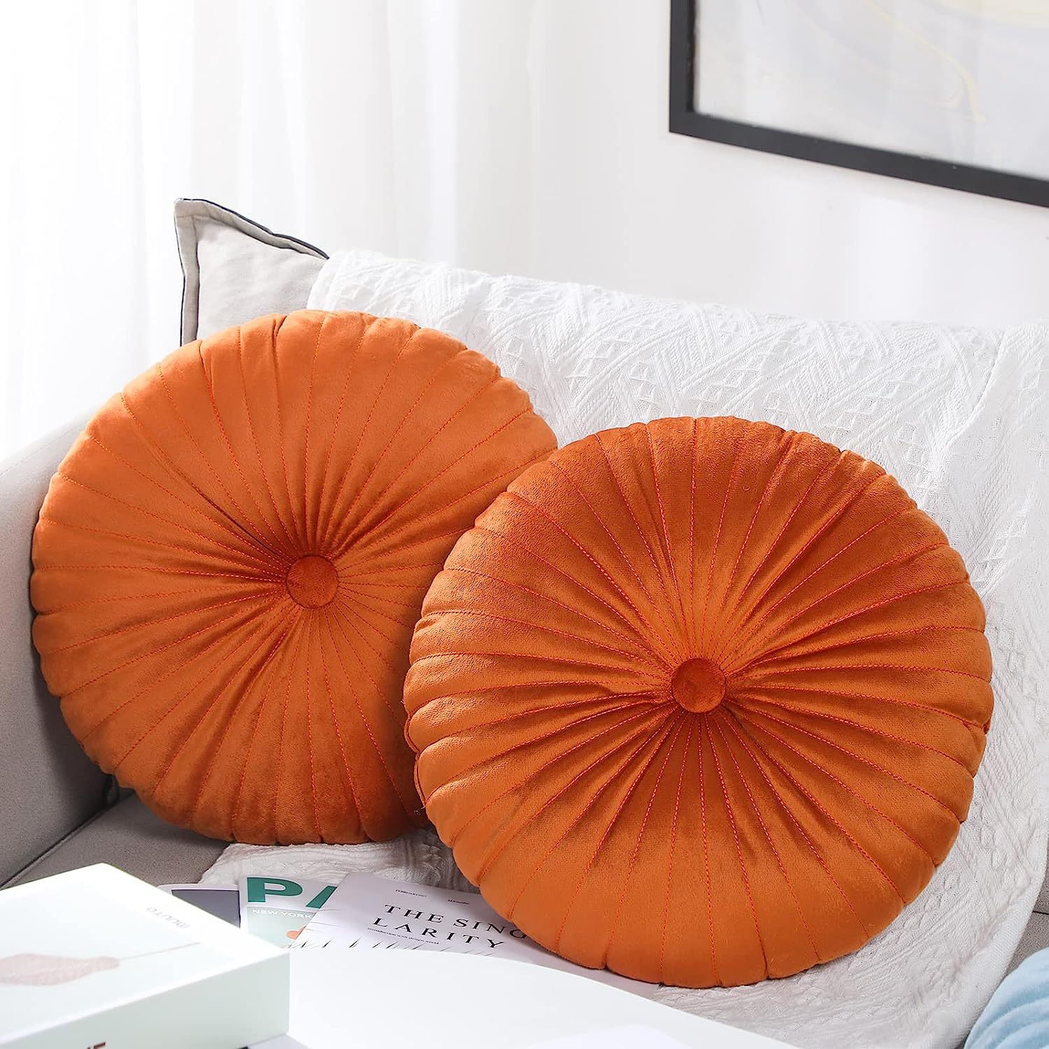 Nordic Candy Color Quilted Pumpkin Pillow Cozy Round Floor Cushion & Bay Window Seat Pillow