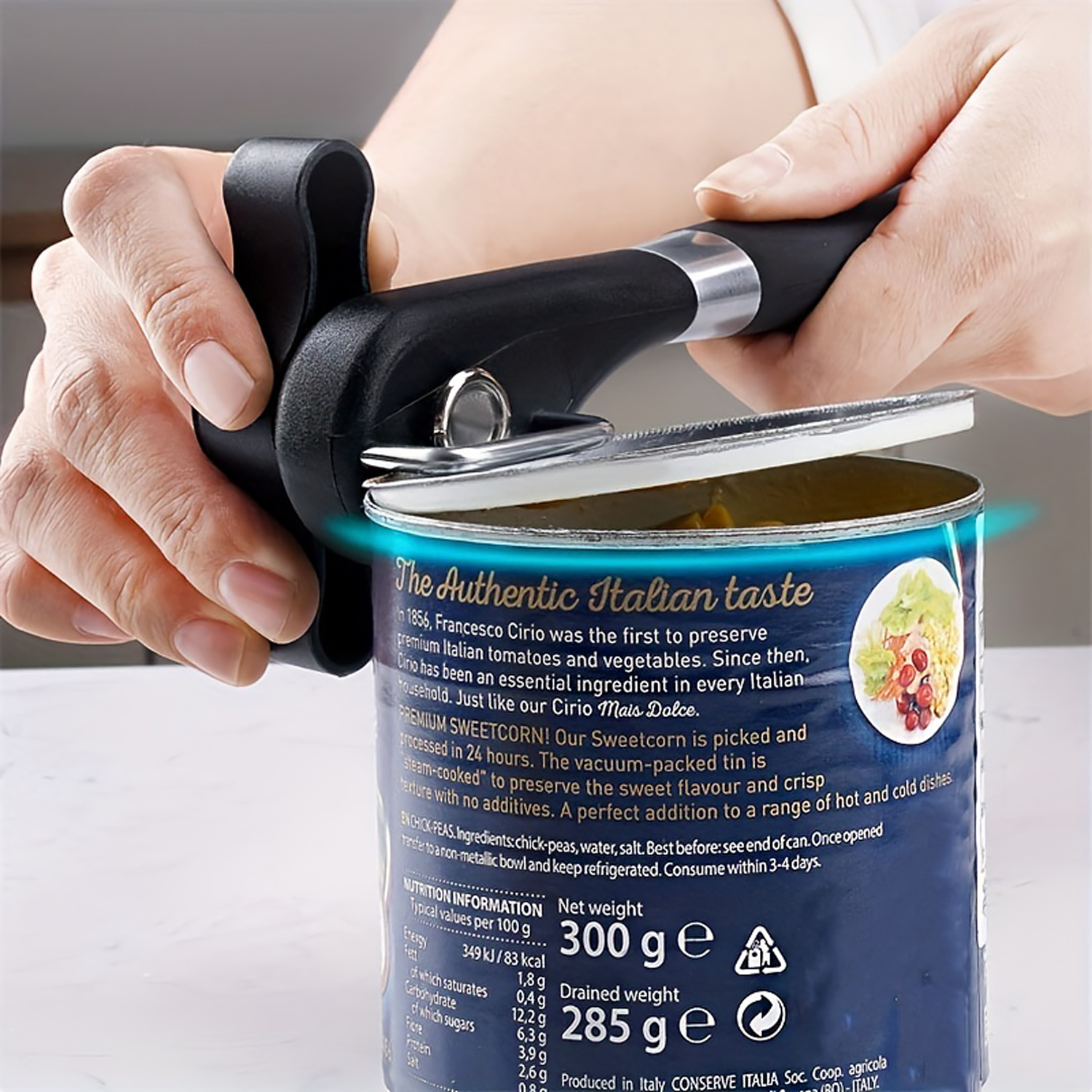 Plastic Hand-Actuated Can Opener – Safety Kitchen Tool with Easy Grip – Side Cut Manual Can Opener