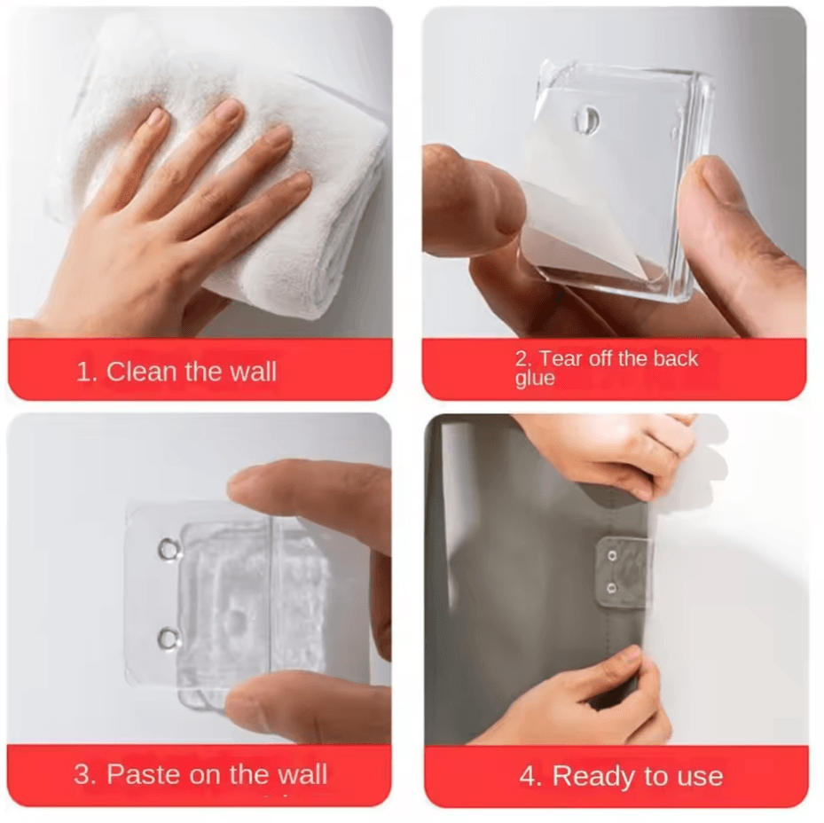 4pcs Windproof Self-Adhesive Shower Curtain Clips Transparent Bathroom Curtain Fasteners
