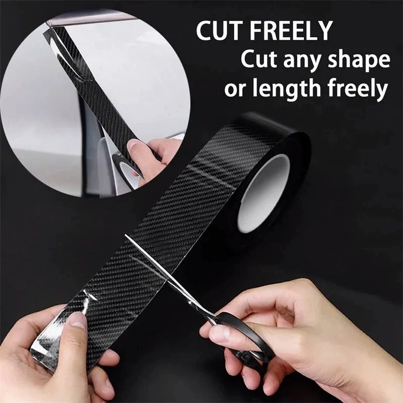 3D Nano Carbon Fiber Car Door Sill Protector, Black Waterproof Anti-Scratch Film for Bumper & Door Guard Protection