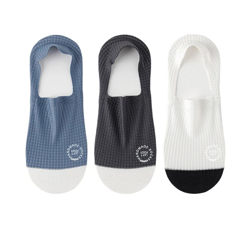 Premium Men's Invisible Boat Socks | 3-Pair High-Quality Waffle Pattern Set