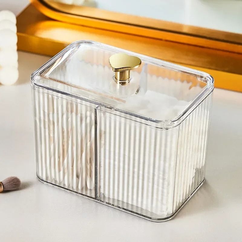 Acrylic Makeup Organizer with Dust Proof Cotton Swab Holder and Cosmetic Storage Compartments