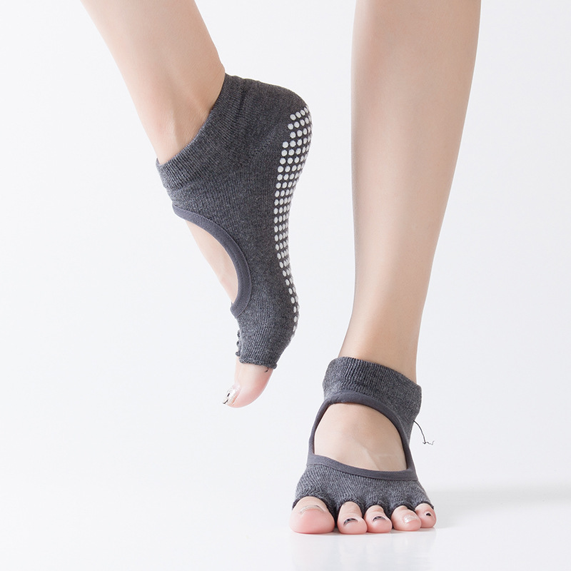 Breathable Pilates Socks for Women, Non-Slip Yoga Socks, Five Toe Backless Fitness Slippers, Ladies Ballet Dance Socks