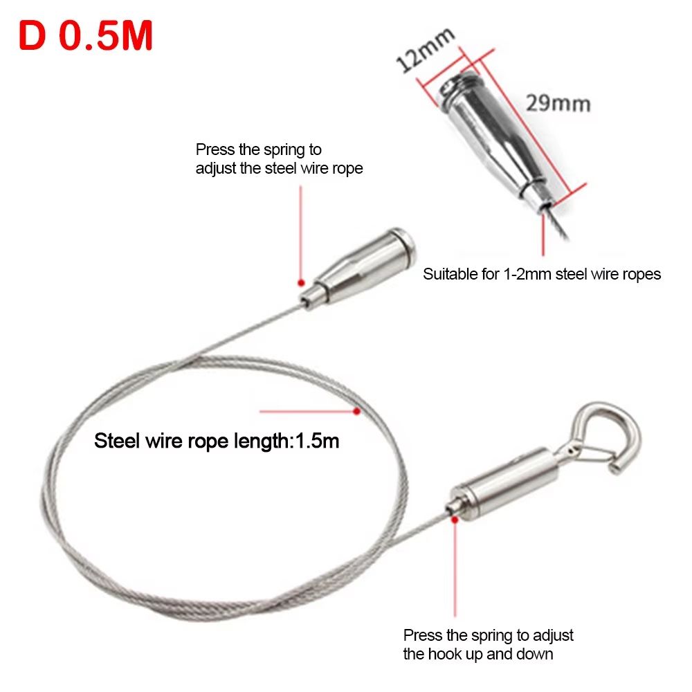 Adjustable Stainless Steel Suspension Wire Rope Lanyard Kit 1.6–6.6ft Retractable Locking Cable