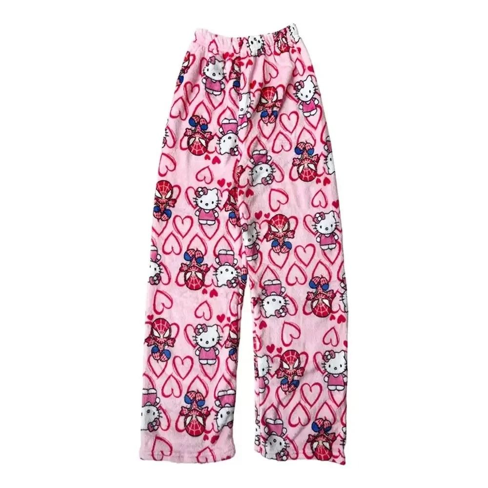 Y2K Cartoon Pajama Pants Soft Flannel Sleepwear Home Trousers