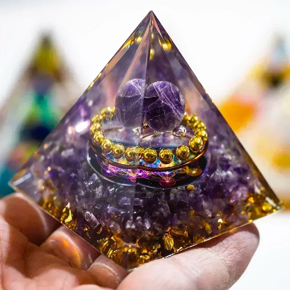 Natural Crystal Energy Pyramid – 2in Reiki Healing Chakra Resin Pyramid for Spiritual Decor
