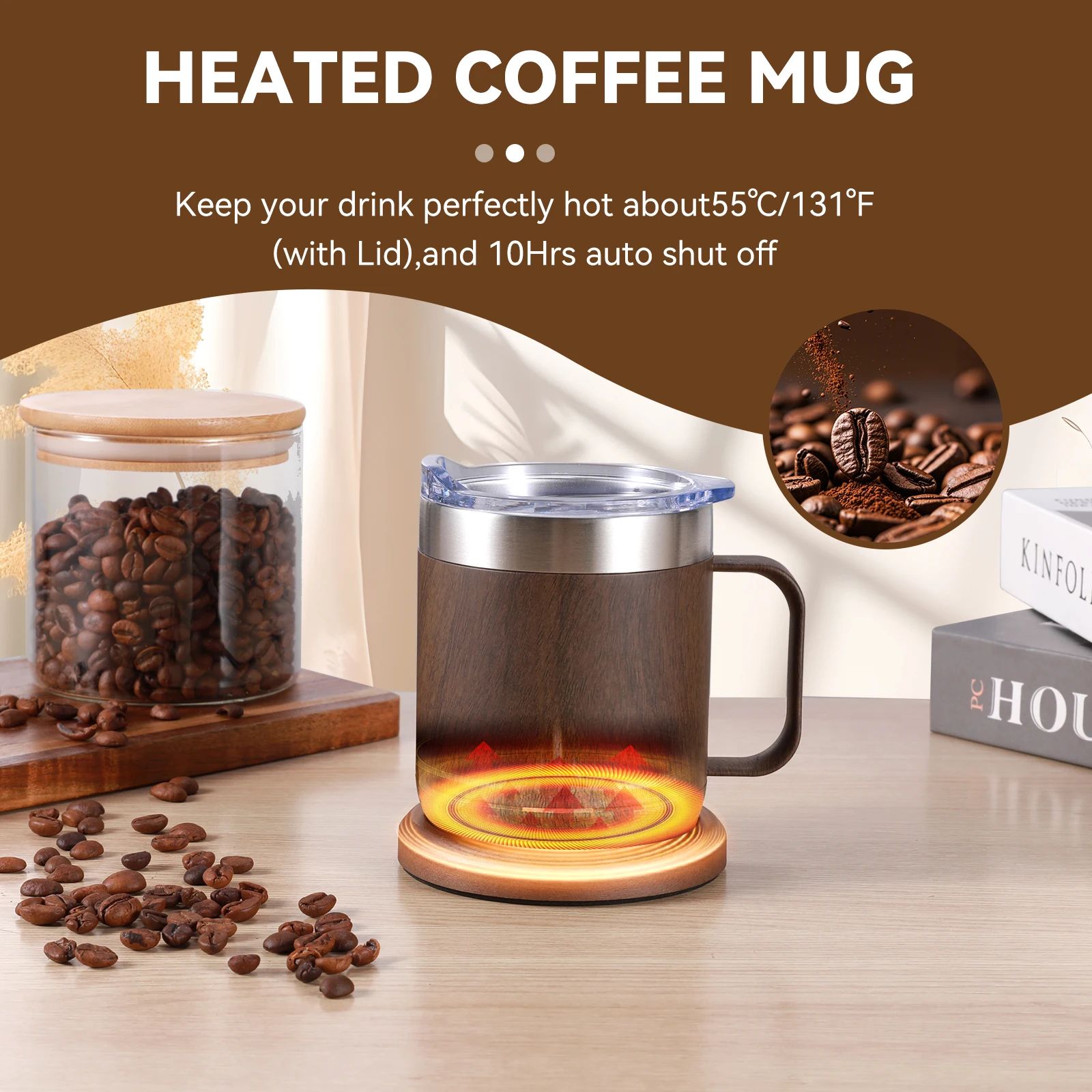 Self Heating Smart Coffee Mug with USB 55C Warmer