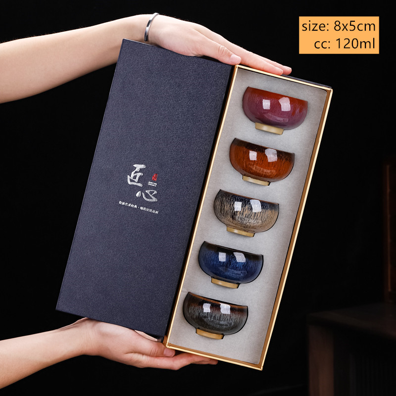 Antique Zen Ceramic Tea Cup Set, High Quality Kiln Change Master Cup, Exquisite Teacup Gift Box, Small Beauty Tea Bowl