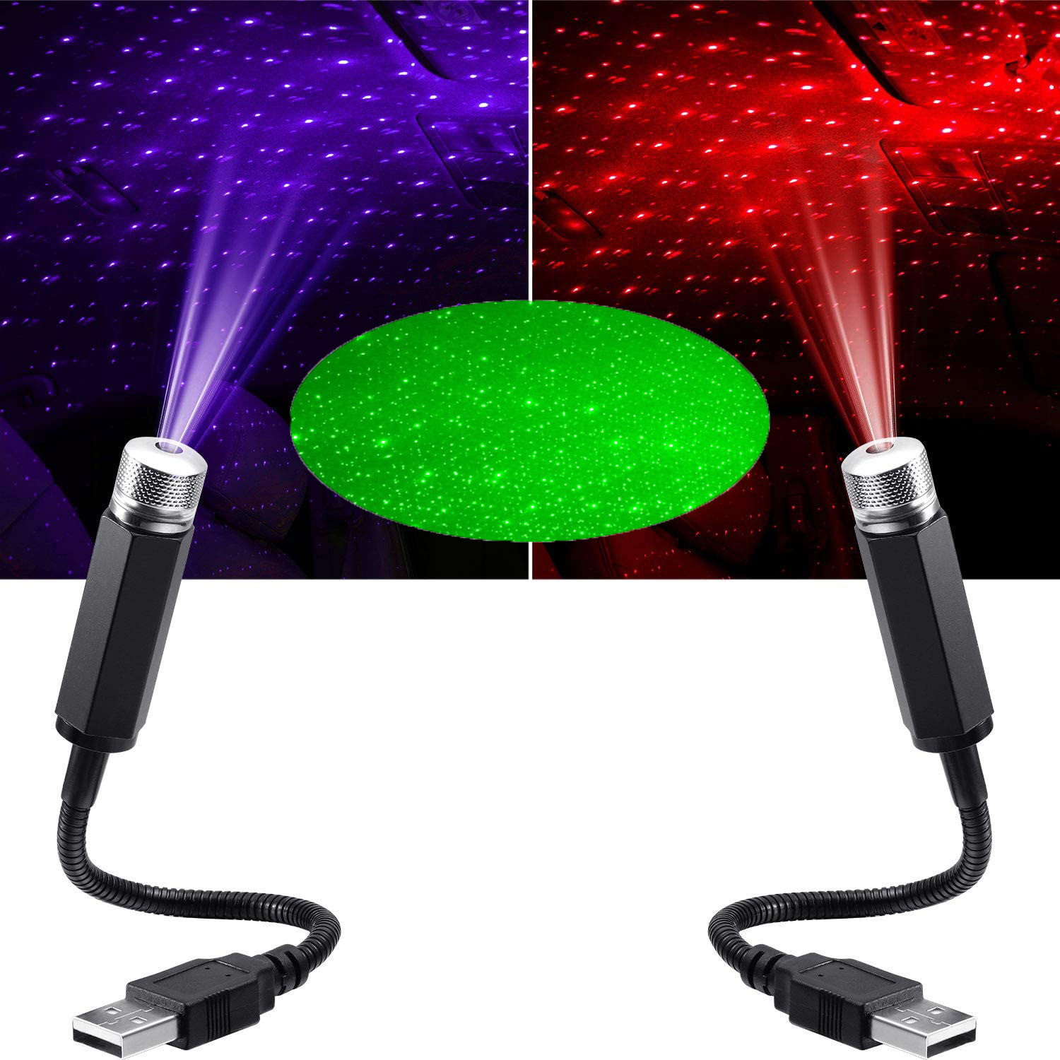 USB Powered Galaxy Star Projector Lamp for Car, Romantic LED Starry Sky Night Light Plug and Play Decor