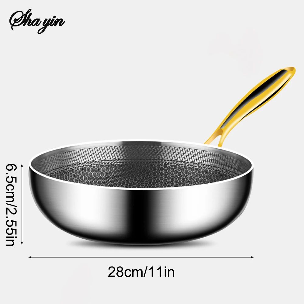 Stainless Steel Frying Pan Wok, Non-stick Cooking Pot, Honeycomb Steak Pan, Gas Stove Induction-Compatible Kitchen Cook