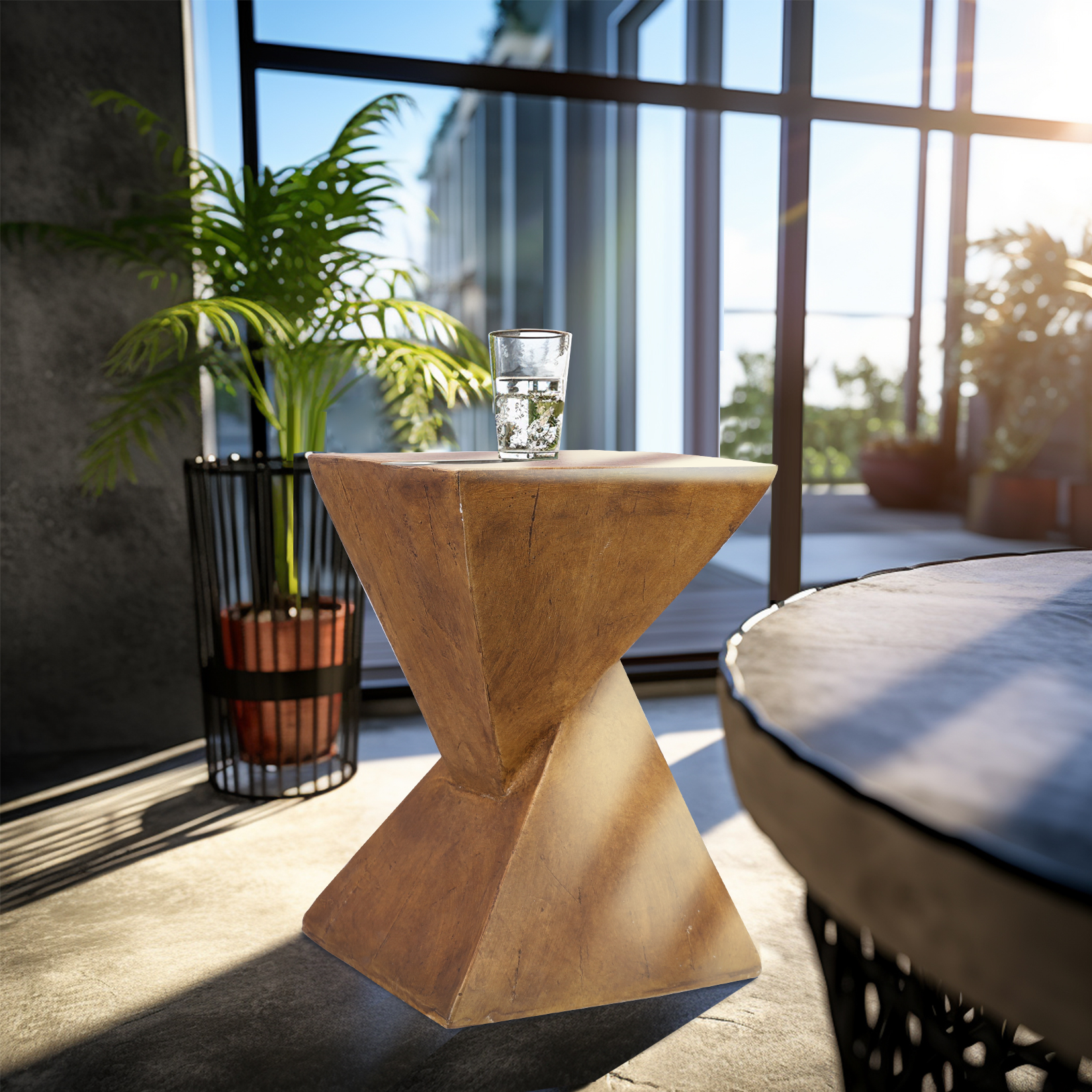 Lightweight Concrete Accent Table, Modern Geometry Side Table for Indoor and Outdoor Use, Compact Bedside End Table