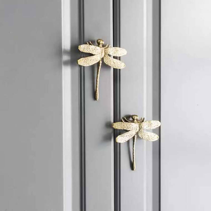 Dragonfly drawer knob in brass for cabinets, dressers and wardrobes