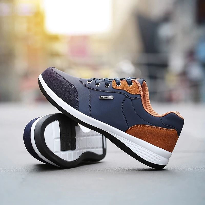 YRZL Men Leather Waterproof Walking Sneakers Comfortable Non Slip Leisure Shoes