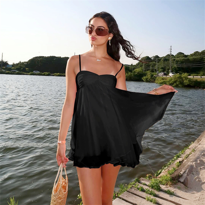 Chiffon Strapless Backless Sexy A-line Dress Women, Spaghetti Strap Party Bodycon Mini Summer Dress