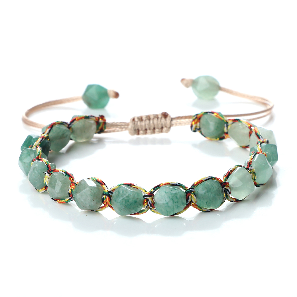 Women Malay Stone Cut Face Bracelet Yellow Agate Handmade Wristband Vacation Healing Beach Jewelry