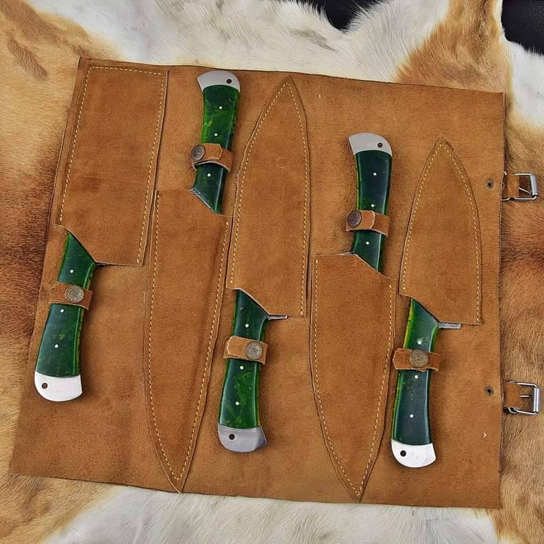 Carbon steel Chef Set Of 5 Pieces ,Custom Handmade Chef Set , Handmade Damascus Chef Set ,Personalized Gift For Mother ,