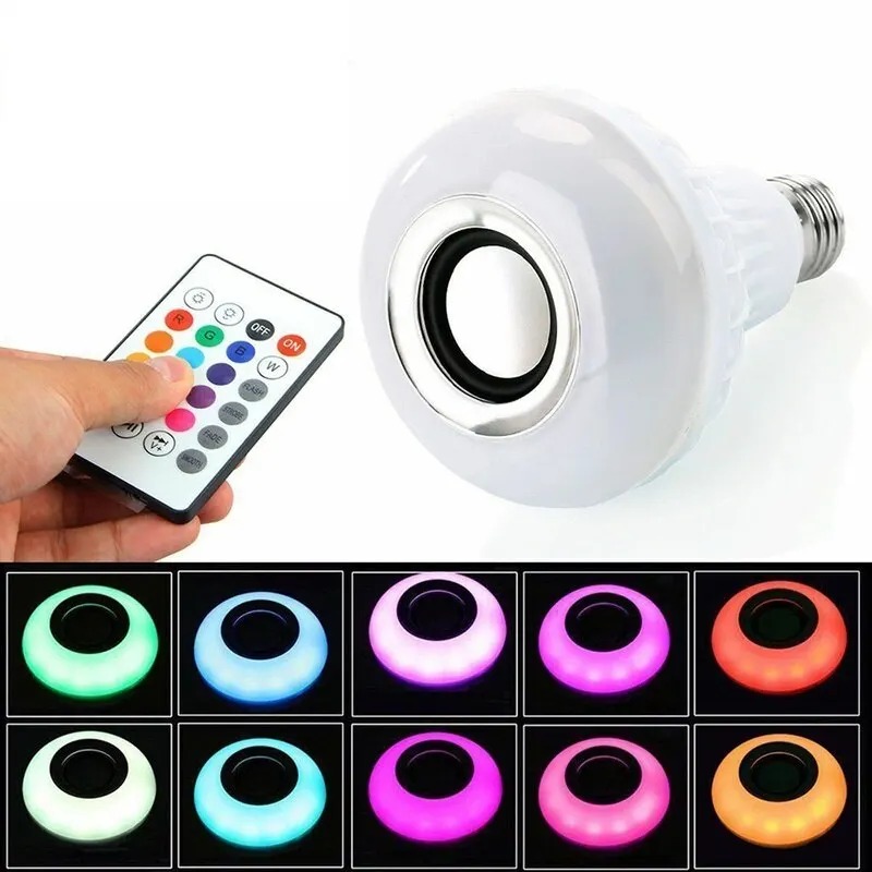 Color Changing LED Bluetooth Speaker Lamp, Smart Light Bulb with Remote Control for Mood Lighting