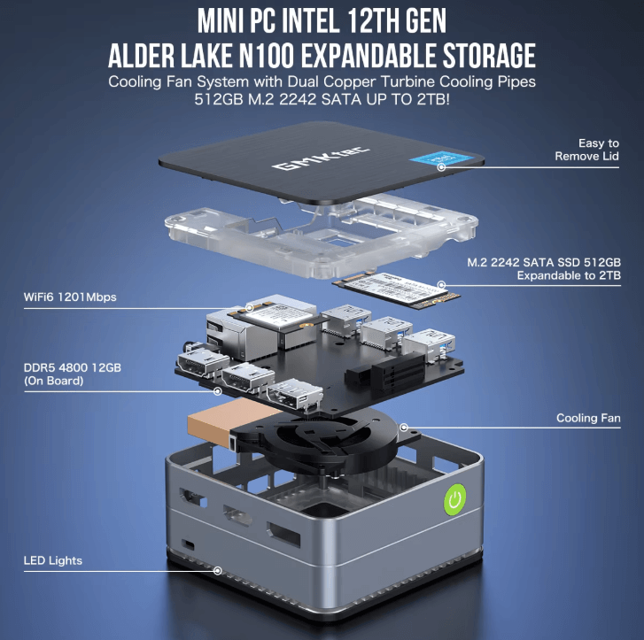 GMKtec G2 Mini PC – Intel 12th Gen Alder Lake N100, 12GB DDR5, 512GB SSD, Windows 11 Pro