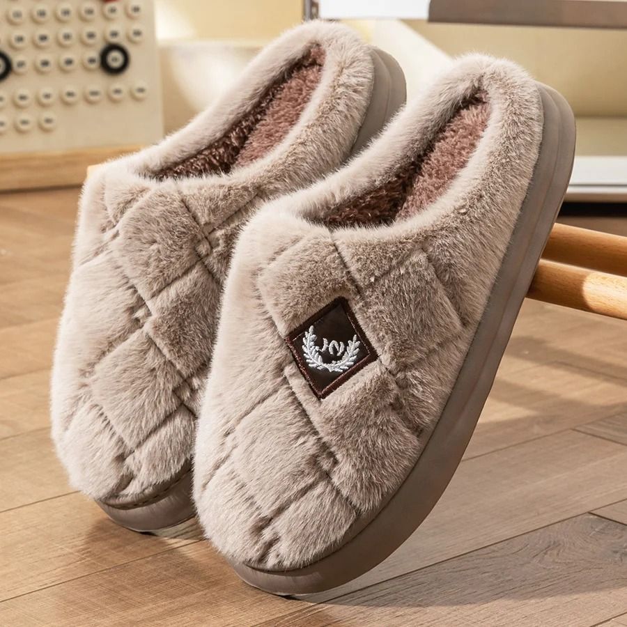 Fur Slippers Men Home EVA Platform Cushion Warm Soft Indoor Living Room Shoes