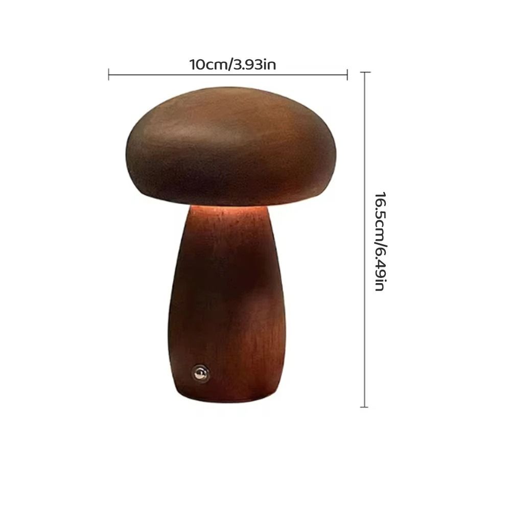 Wooden Mushroom Night Light with Stepless Dimming and Rechargeable Battery