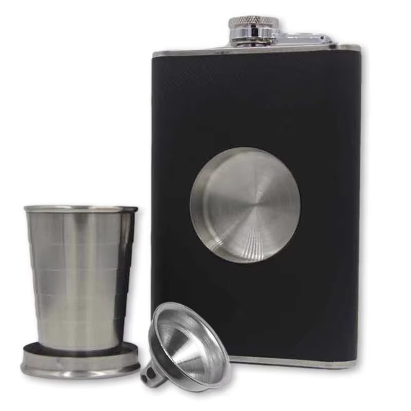Stainless Steel 8 oz Hip Flask Set With Cup and Funnel Portable Alcohol Bottle Gift