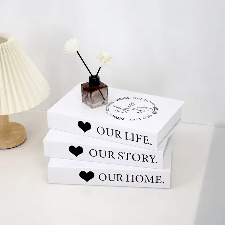 Modern White Faux Book Decor Set – Minimalist Simulation Books for Stylish Interiors