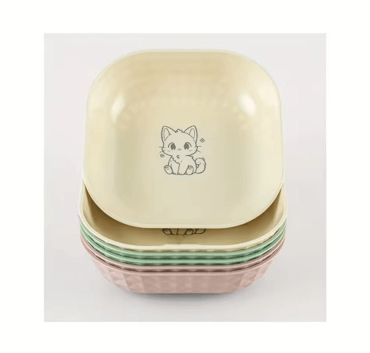 6PCS Non Slip Cat Bowls Set Shallow Whisker Relief Dishes with 5.5in Wet Food Plates