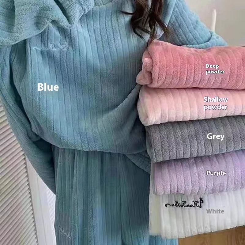 Women Winter Coral Velvet Thick Warm Pajama Set