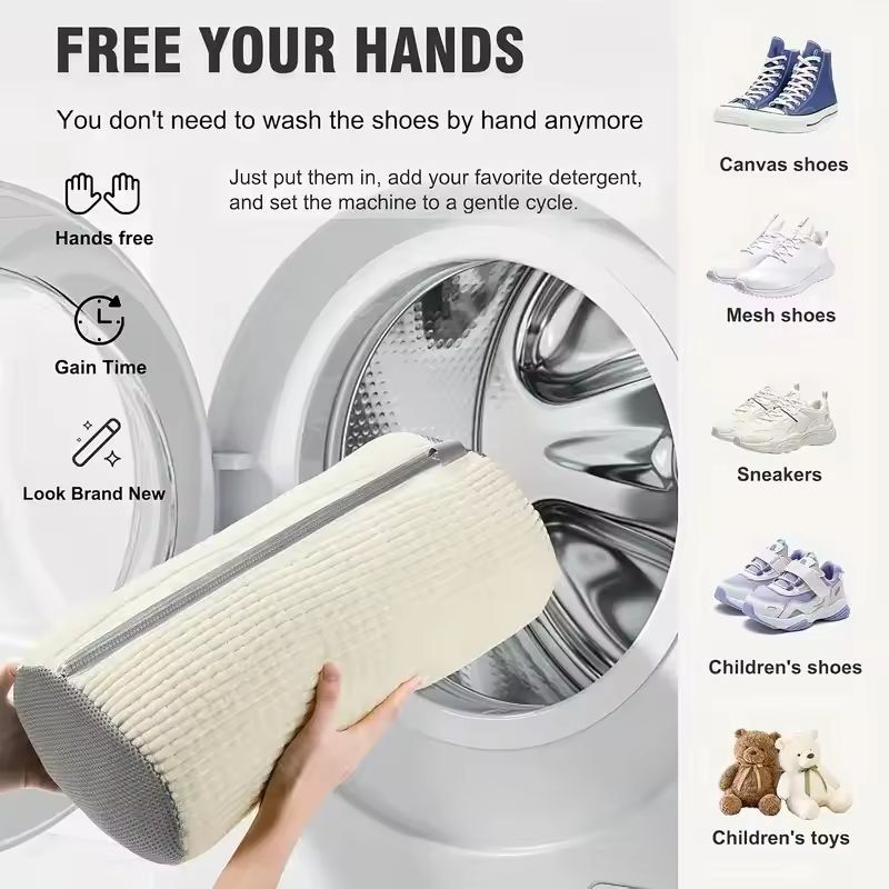 Reusable Sneaker Wash & Storage Bag Set - Machine-Washable Shoe Laundry Bags with Dust Covers