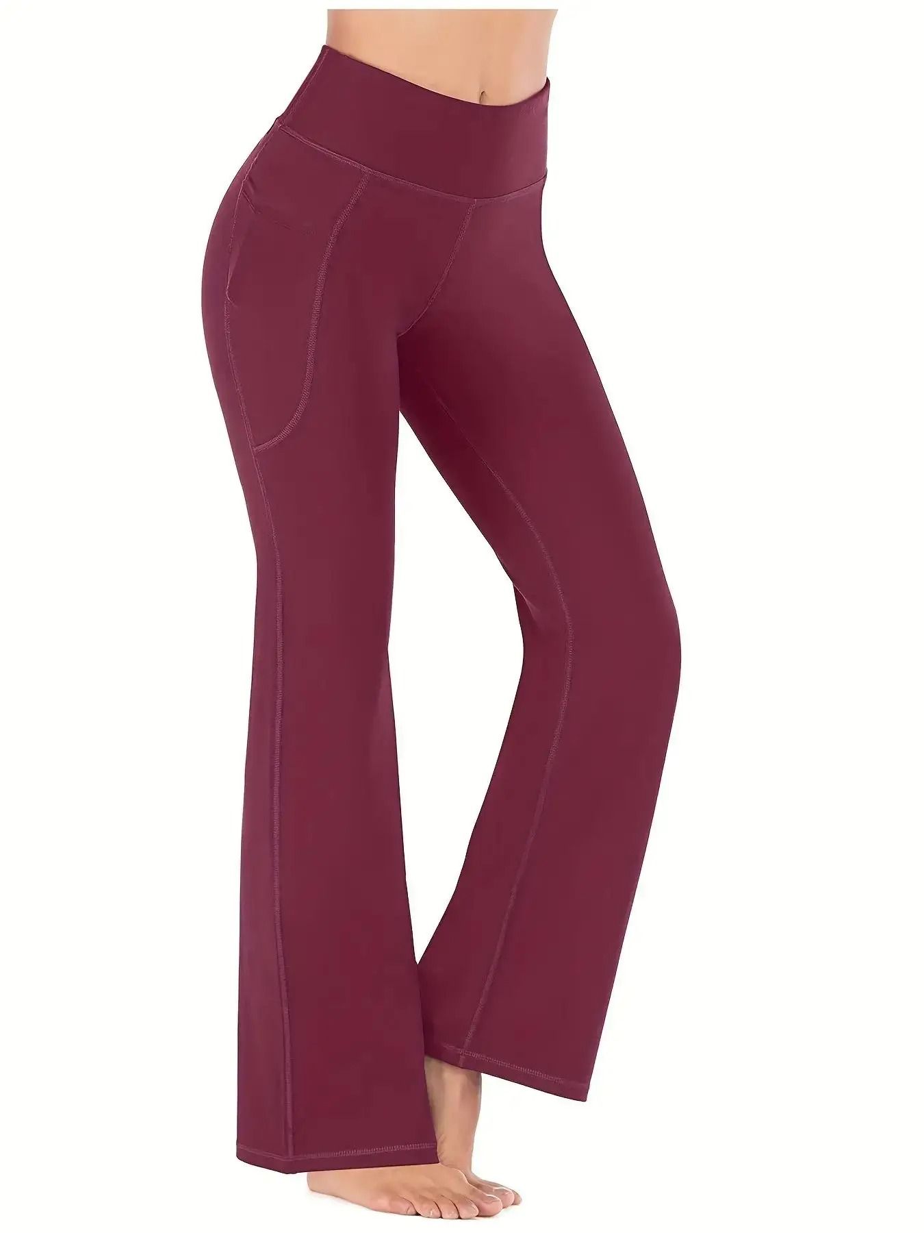 Womens High-Waist Flared Yoga Pants with Pockets – Tummy Control Stretch Fit